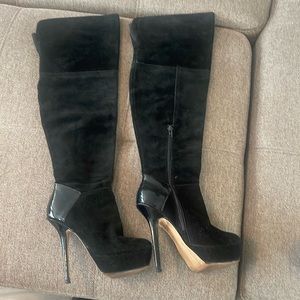 Steve Madden Black suede - size 5-1/2 - Thigh high stiletto boots